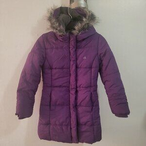 Calvein klein puffer purple coat jacket with faux fur hoodie Size S/P(7)